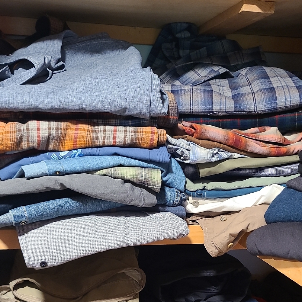 20 assorted Men's cotton button-down casual shirts.